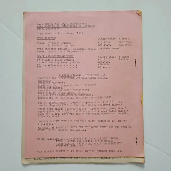 1959 A. J. Reeves Catalog Model Engineers & Small Tools Birmingham England - Picture 3 of 3